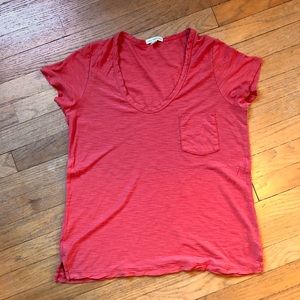 James Perse Pocket Tee T-Shirt Scoop Coral Size 2